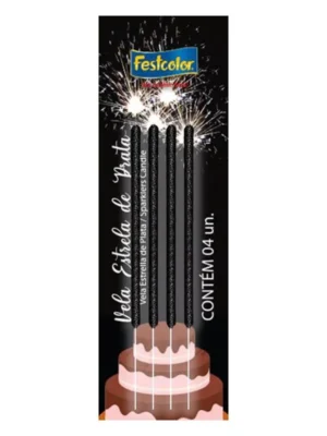 Vela Palito Estrela de Prata c/4UN