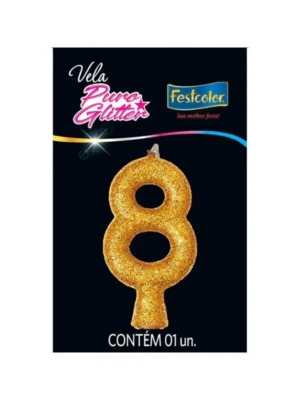 Vela Puro Glitter Dourada 8
