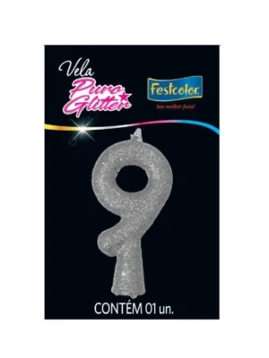 Vela Puro Glitter Prata 9