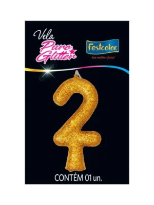 Vela Puro Glitter Dourada 2