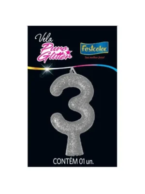 Vela Puro Glitter Prata 3