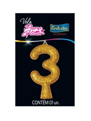 Vela Puro Glitter Dourada 3