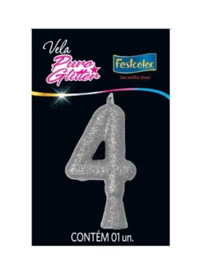 Vela Puro Glitter Prata 4