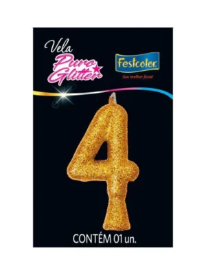 Vela Puro Glitter Dourada 4