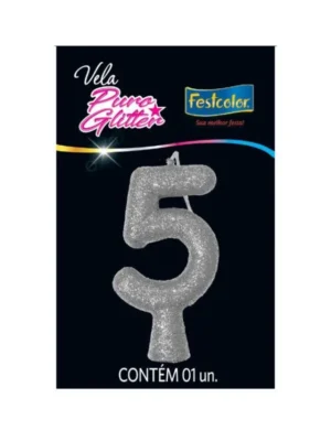 Vela Puro Glitter Prata 5