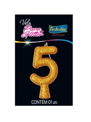 Vela Puro Glitter Dourada 5