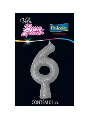 Vela Puro Glitter Prata 6