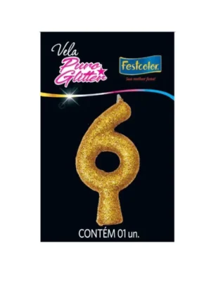 Vela Puro Glitter Dourada 6