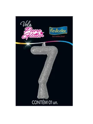 Vela Puro Glitter Prata 7
