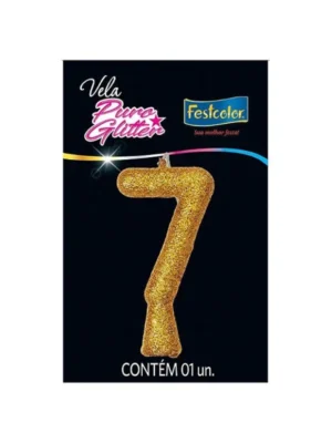 Vela Puro Glitter Dourada 7